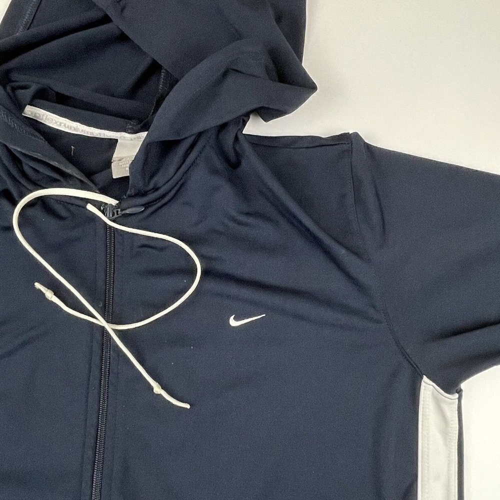 Nike Athletic Hooded Active Jacket Women’s L(12/14) Poly Stretch Run Sports Blue - Picture 9 of 11